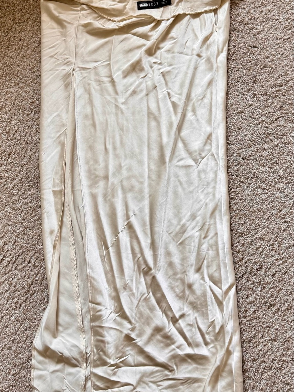 Lioness Cream Satin Midi Skirt with Side Slit